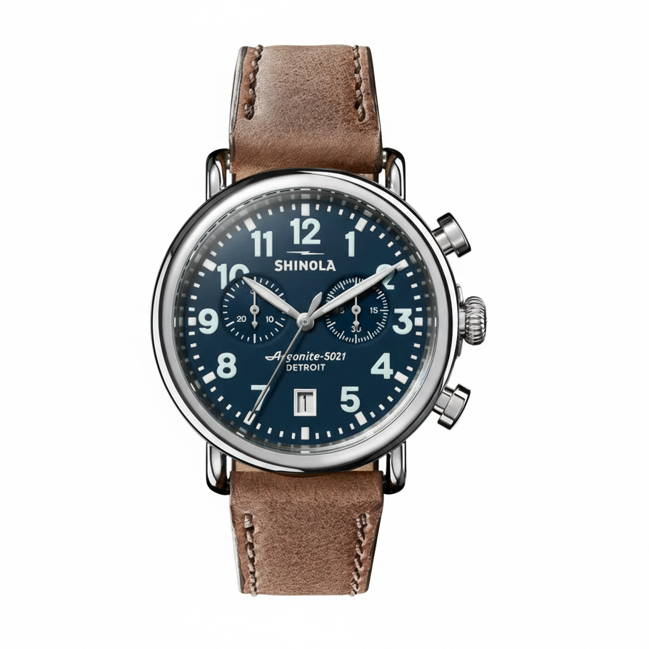 Shinola Runwell Argonite 5021 chrono 41mm mid blue strap - Shami Fine Watchmaking & Jewelry