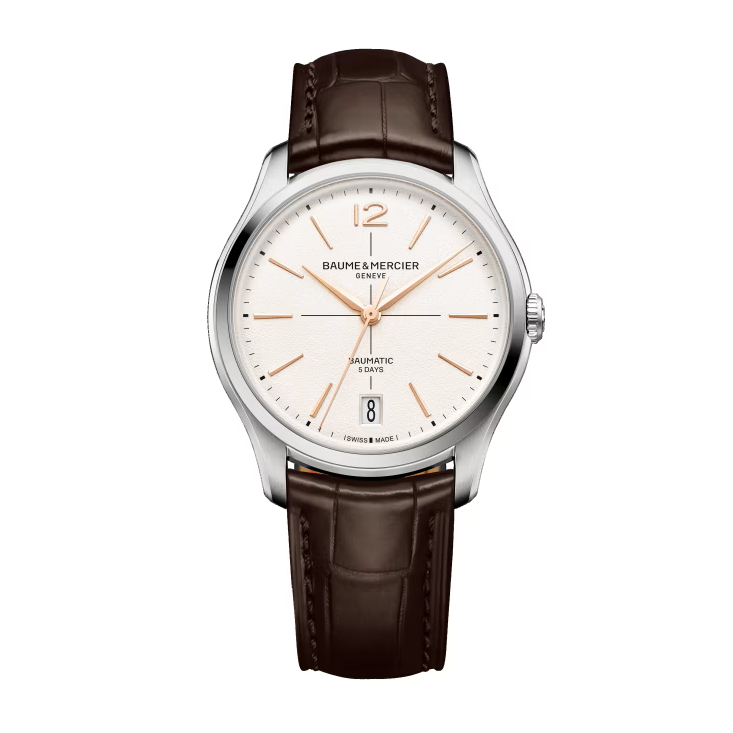 Clifton 10773 39mm Steel Case, Steel Bezel, Exhibition Back, Automatic, Silver Dial, Leather