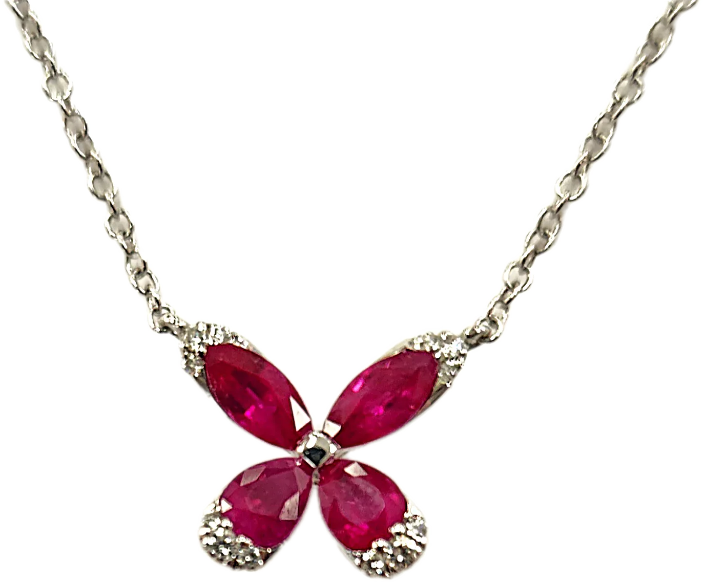 18k white gold Genuine Ruby and Natural Diamond Butterfly pendant - Shami Fine Watchmaking & Jewelry