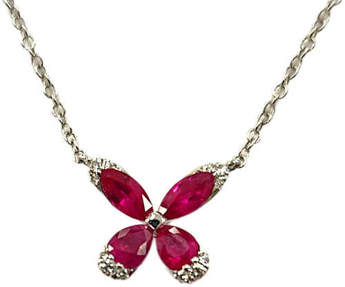 18k white gold Genuine Ruby and Natural Diamond Butterfly pendant - Shami Fine Watchmaking & Jewelry