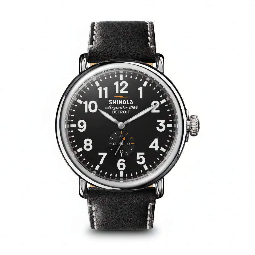 Shinola Runwell Argonite 1069 quartz 47mm black dial strap - Shami Fine Watchmaking & Jewelry