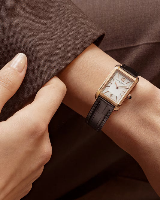 Hampton 10752 Quartz, 35x22 18K Pink Gold & Titanium Case, Leather