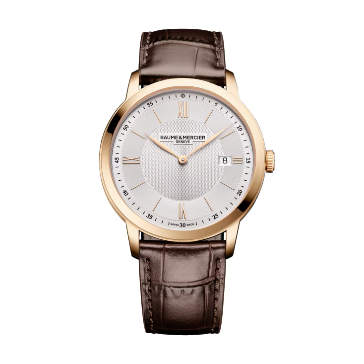Classima 10857 40mm Steel Case & Back, Quartz, Silver Sun Dial, Date Display, Leather