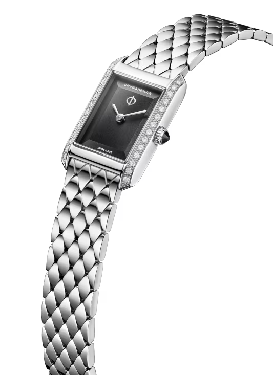 Hampton 10862 28mm x 17.75mm Steel Case, Quartz, Diamond Bezel Black Sunray Dial, Steel Bracelet