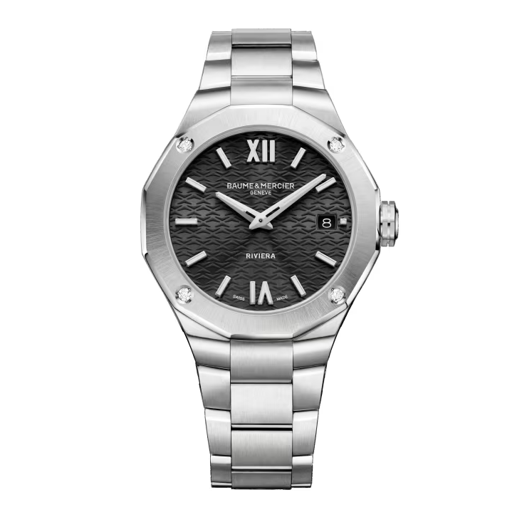 Riviera 10724 Quartz, Date Display, Diamond-Set 36mm Steel Case & Bracelet