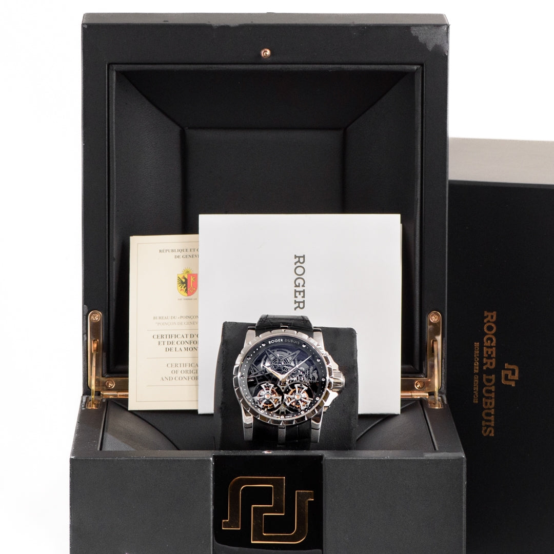 Roger Dubuis Excalibur Skeleton Double Tourbillon RDDBEX0281 45mm 18k white gold