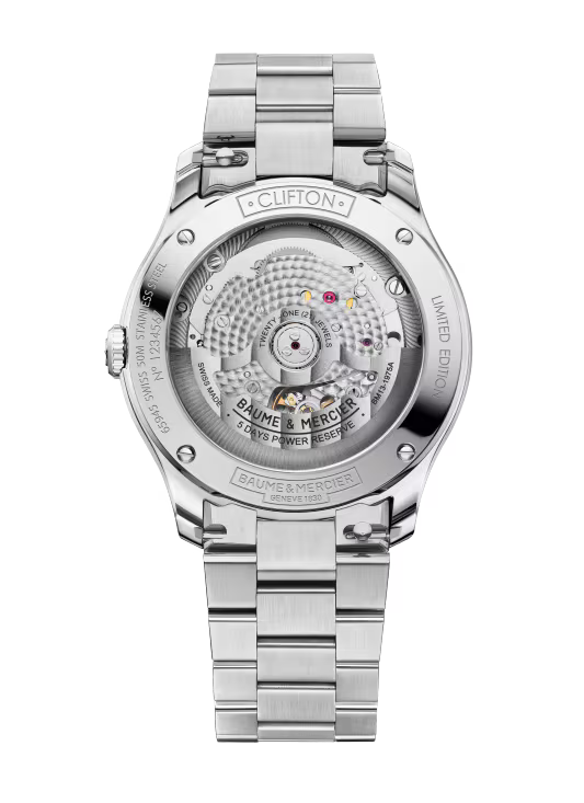 Clifton 10870 39mm Steel Case & Bezel, Exhibition Back, Automatic, Glacier Blue Dial, Steel Bracelet