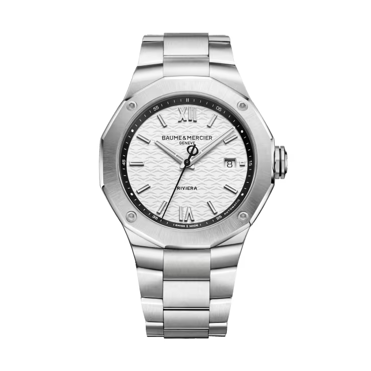 Riviera 10829 42mm Steel Case, Dodecagonal Steel Bezel, Exhibition Back, Automatic, White Dial, Steel Bracelet