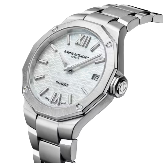 Riviera 10729 Quartz, Date Display, Diamond-Set  33mm Steel Case & Bracelet