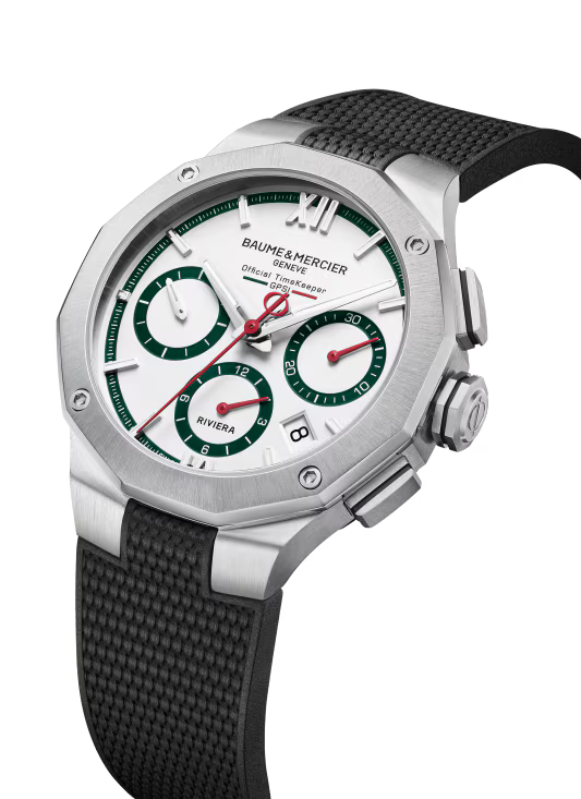 Riviera 10897 Automatic Chronograph, Date Display, 41 mm Steel Case, Rubber Strap