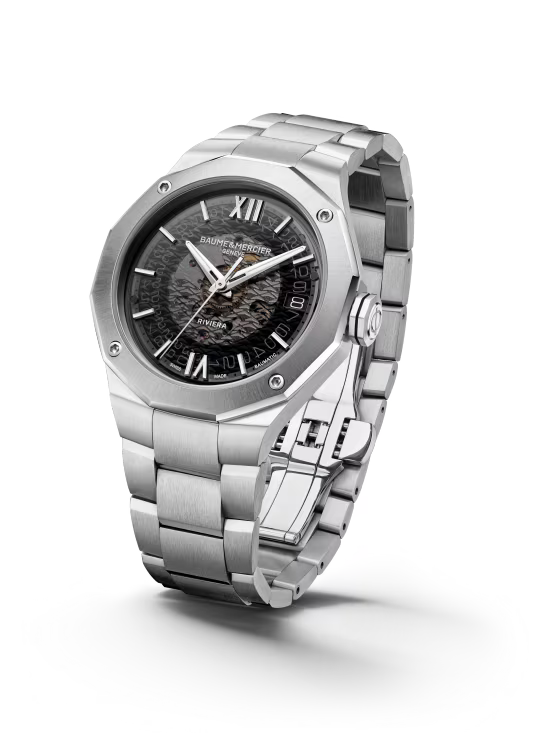 Riviera 10715 39mm Steel Case, Dodecagonal Steel Bezel, Exhibition Back, Automatic, Grey Dial, Steel Bracelet